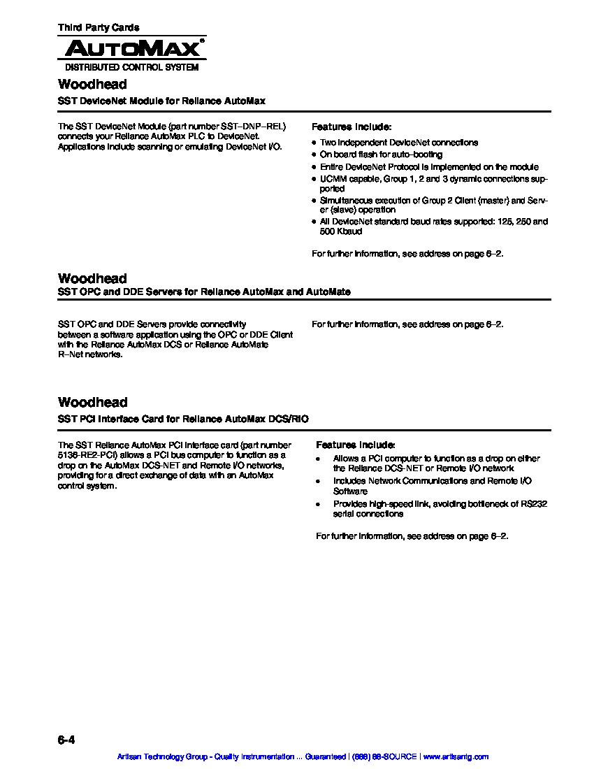 First Page Image of 5136-RE2-PCI Woodhead SST PCI Interface Card for Reliance Automax DCS RIO Manual.pdf